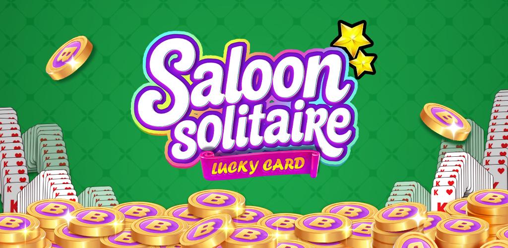 Saloon Solitaire: Lucky Card on a green table, with gold coins and stacks of cards.